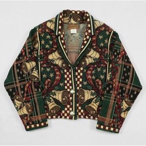 VTG Painted Pony Texas Made Christmas Bells 100% Cotton Tapestry Jacket One Size